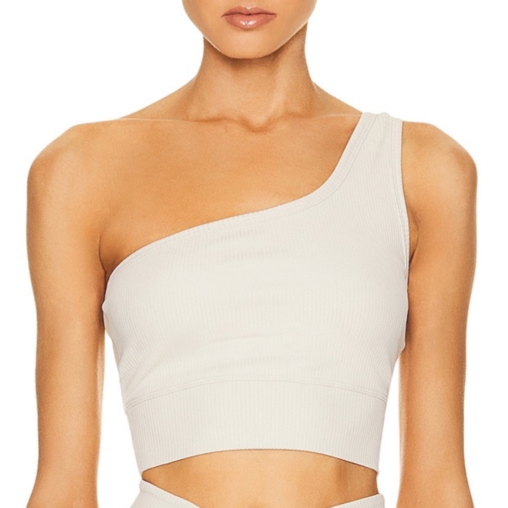 Year of Ours Ribbed 54 One-Shoulder Crop Top - Bone - sz S